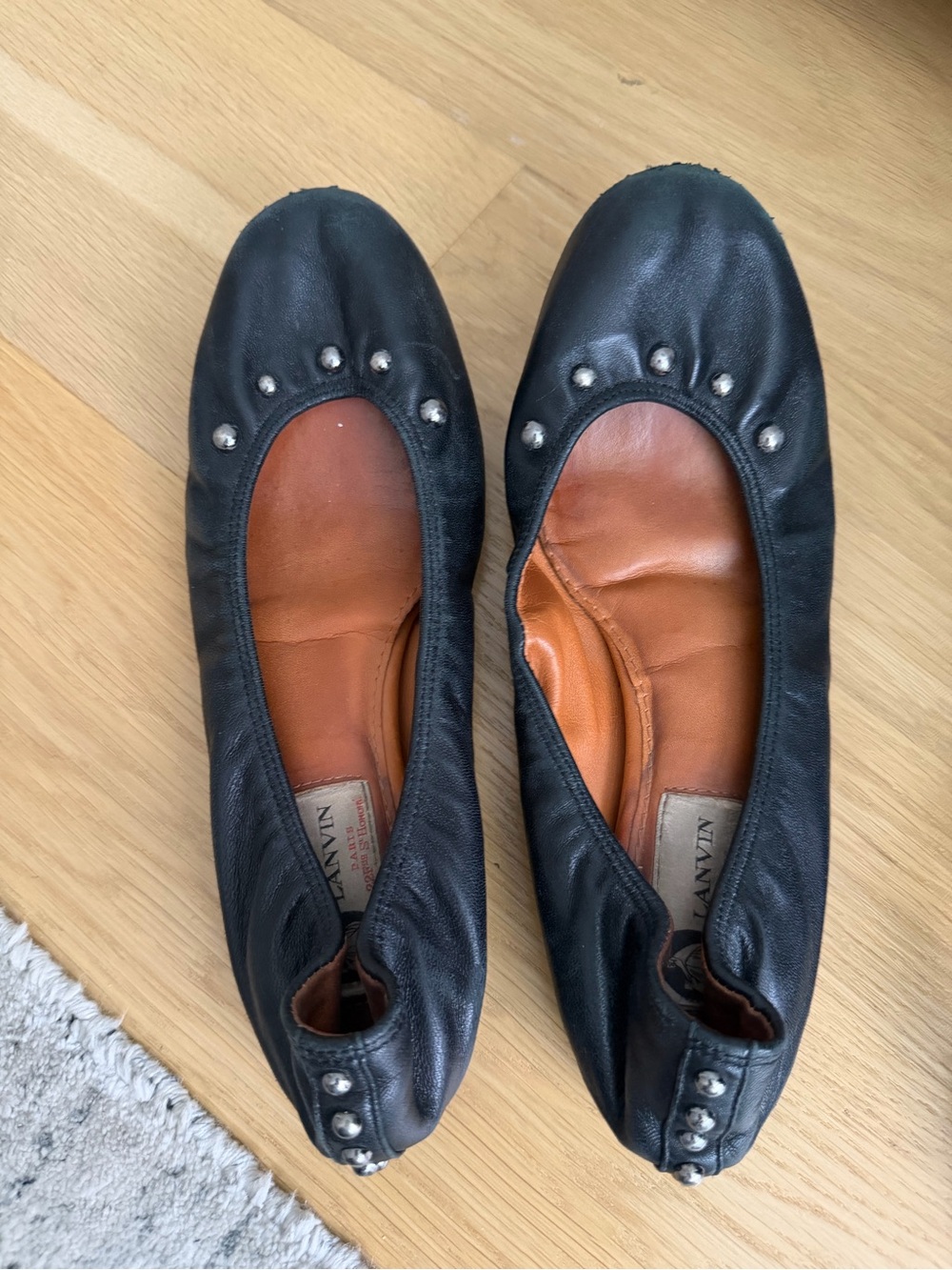 Lanvin Black Leather Studded Ballet Flats